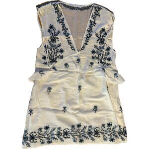 Zara‎ Women's White Mini Dress M Floral Embroidery Short Sleeve Summer